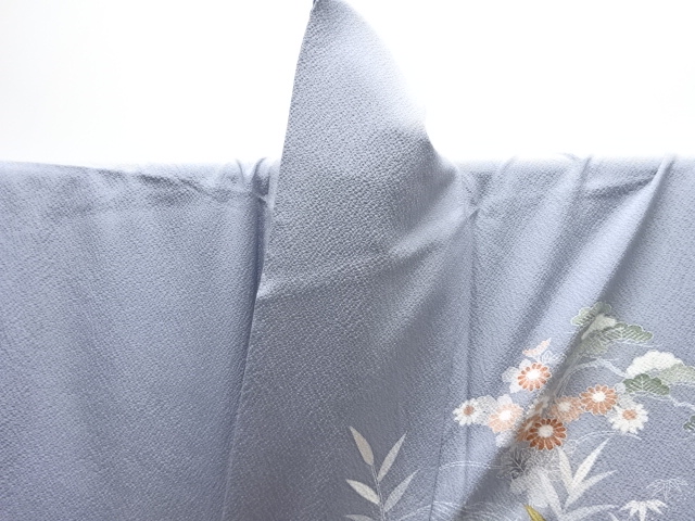  橋に草花模様一つ紋訪問着(重ね衿付き)